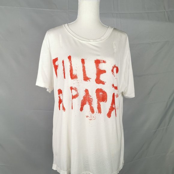 Filles A Papa Distressed T-Shirt Size L - Picture 1 of 5